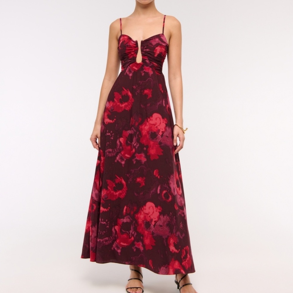 Elegant Floral Red Dress